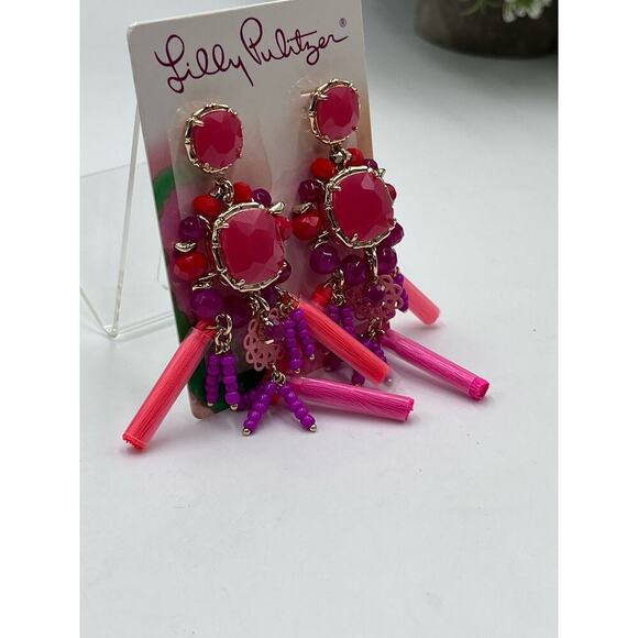 LILLY PULITZER Waterside Earrings Kitschy Coral Pink Crystal Pierced Dangle New - Picture 7 of 10